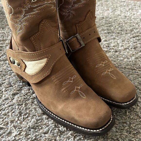 Minotauro Western Leather Cowgirl Boots Brown & Cream Size 6.5 NEW in Box - Picture 4 of 16